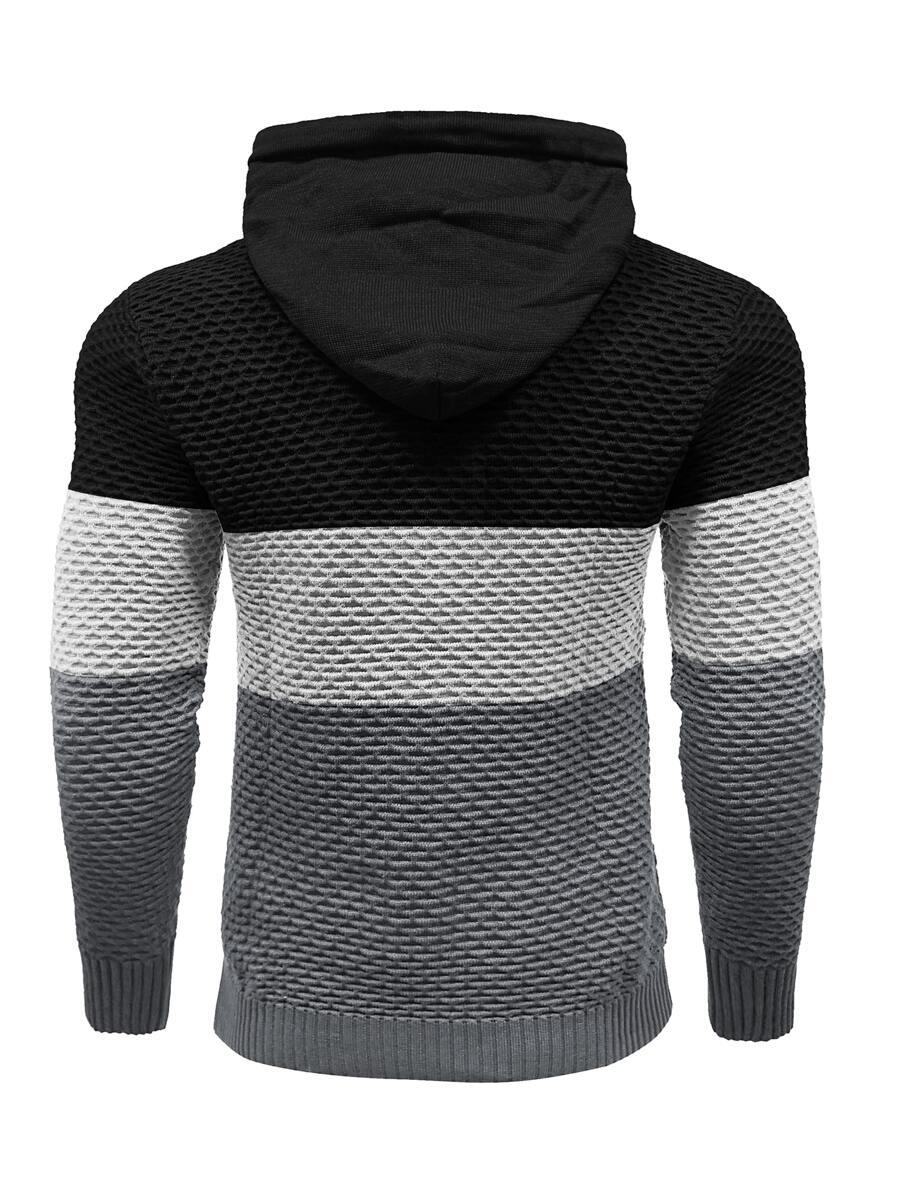 Manfinity Homme Men Color Block Patched Detail Drawstring Hooded Sweater, For Fall Winter, Long Sleeve Top