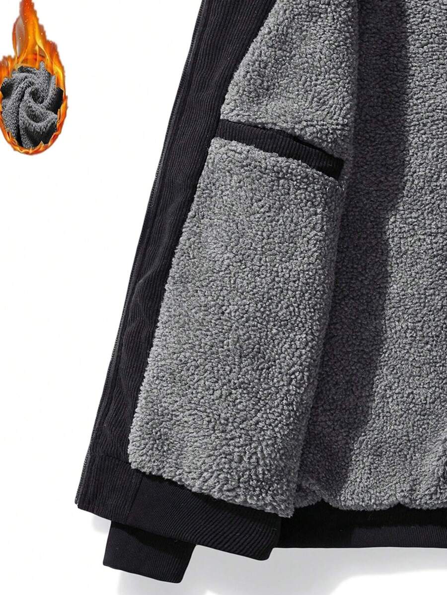 Manfinity Homme Men's Corduroy Thickened -Padded Coat For Autumn & Winter Men Winter Jacket Blue Corduroy Jacket Fleece Jacket Men Men Corduroy Jacket Men Thermal Lined Corduroy Jacket