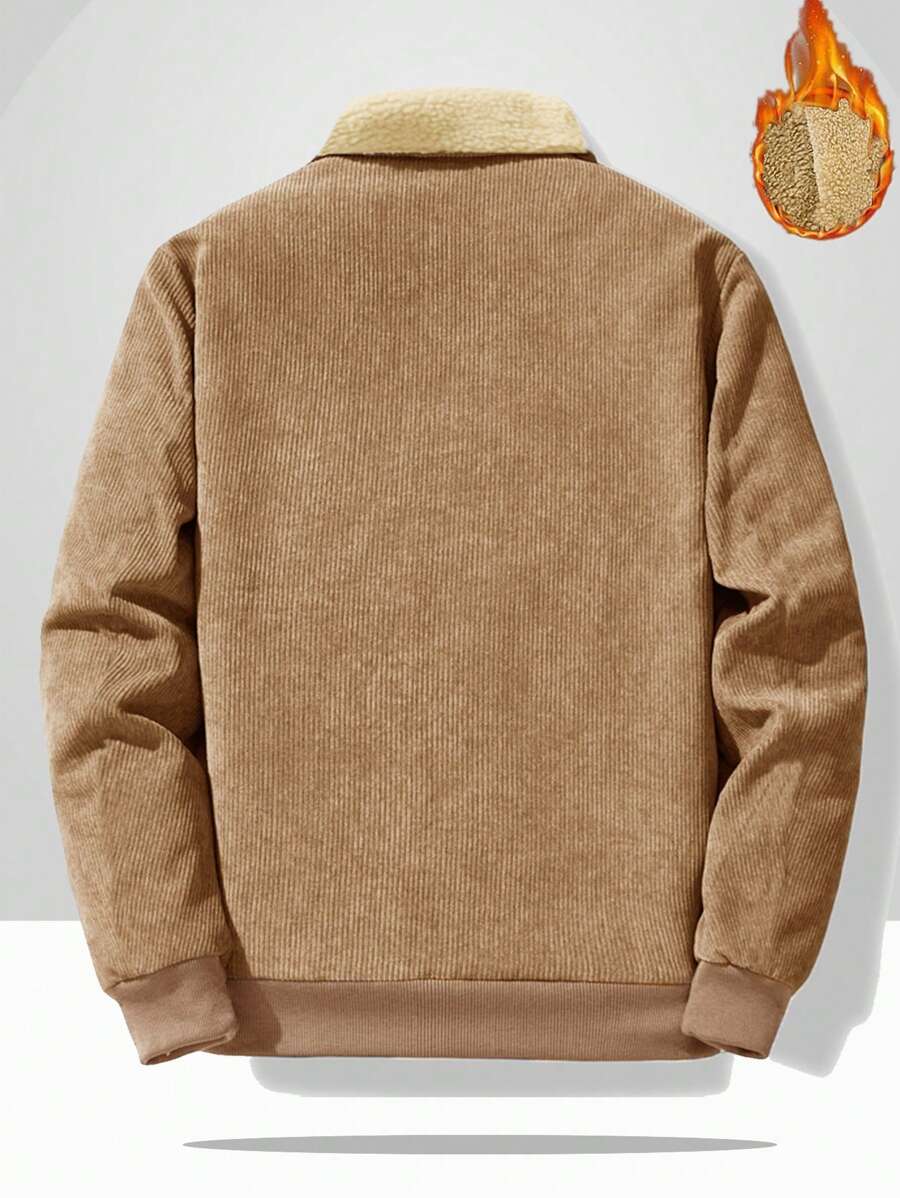 Manfinity Homme Men's Corduroy Thickened -Padded Coat For Autumn & Winter Men Winter Jacket Blue Corduroy Jacket Fleece Jacket Men Men Corduroy Jacket Men Thermal Lined Corduroy Jacket