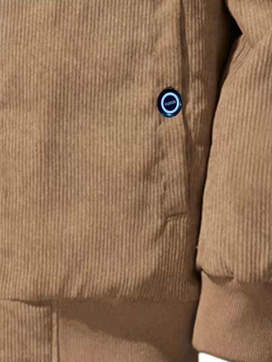 Manfinity Homme Men's Corduroy Thickened -Padded Coat For Autumn & Winter Men Winter Jacket Blue Corduroy Jacket Fleece Jacket Men Men Corduroy Jacket Men Thermal Lined Corduroy Jacket