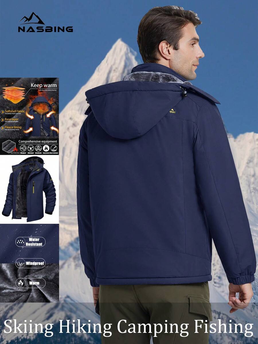 NASBING Men's Winter Ski Jacket Water Resistant Windproof Snowboard Thermal Lined Hooded Winter Clothes 4 Pockets Parka Hiking Camping Climbing,Fleece,Skiing
