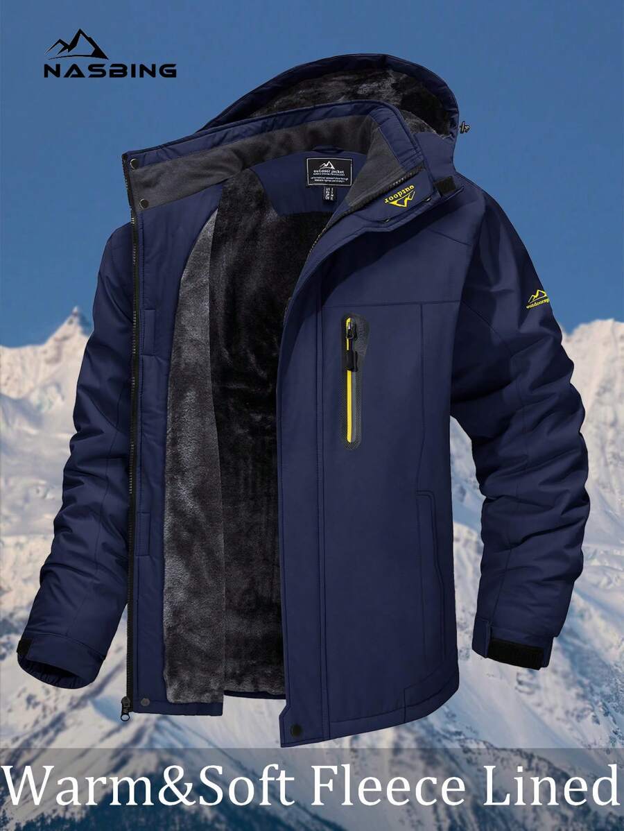 NASBING Men's Winter Ski Jacket Water Resistant Windproof Snowboard Thermal Lined Hooded Winter Clothes 4 Pockets Parka Hiking Camping Climbing,Fleece,Skiing