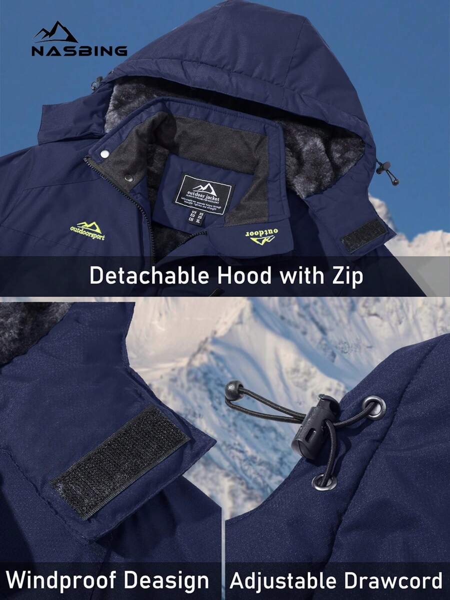 NASBING Men's Winter Ski Jacket Water Resistant Windproof Snowboard Thermal Lined Hooded Winter Clothes 4 Pockets Parka Hiking Camping Climbing,Fleece,Skiing