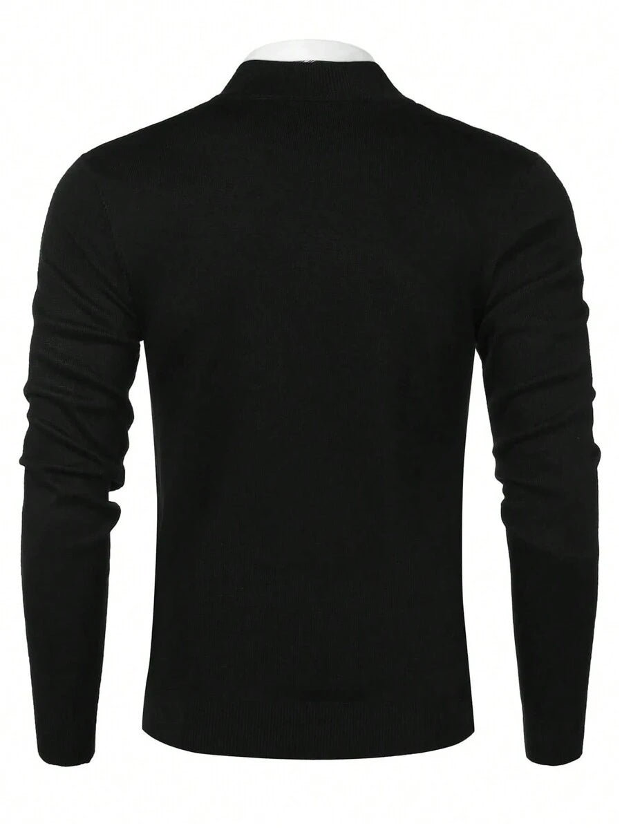 Men's Loose Comfortable Solid Color Minimalist Long Sleeve Zip-Up Stand Collar Sweater, Autumn/Winter