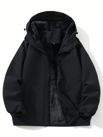 Men's Long Sleeve Thick Thermal Lined Windproof Waterproof Hooded Soft Shell Jacket For Cold Weather, Fall/Winter