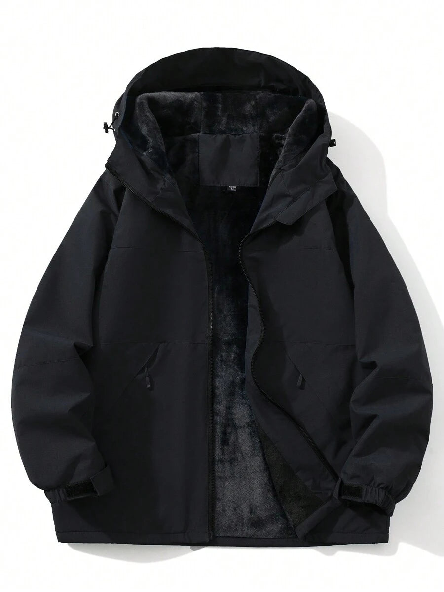 Men's Long Sleeve Thick Thermal Lined Windproof Waterproof Hooded Soft Shell Jacket For Cold Weather, Fall/Winter