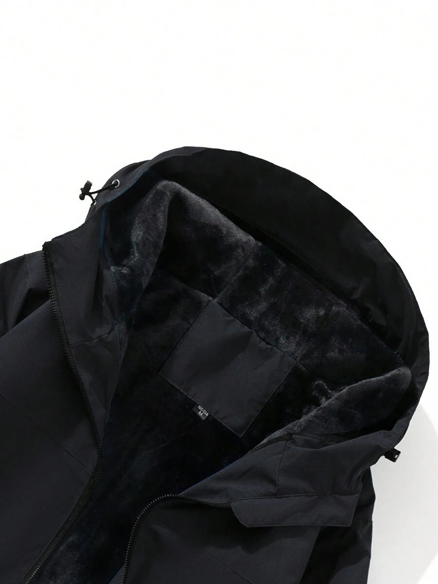 Men's Long Sleeve Thick Thermal Lined Windproof Waterproof Hooded Soft Shell Jacket For Cold Weather, Fall/Winter