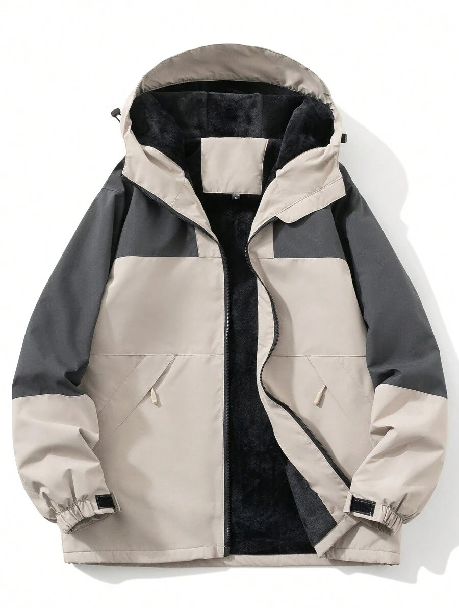 Men's Long Sleeve Thick Thermal Lined Windproof Waterproof Hooded Soft Shell Jacket For Cold Weather, Fall/Winter