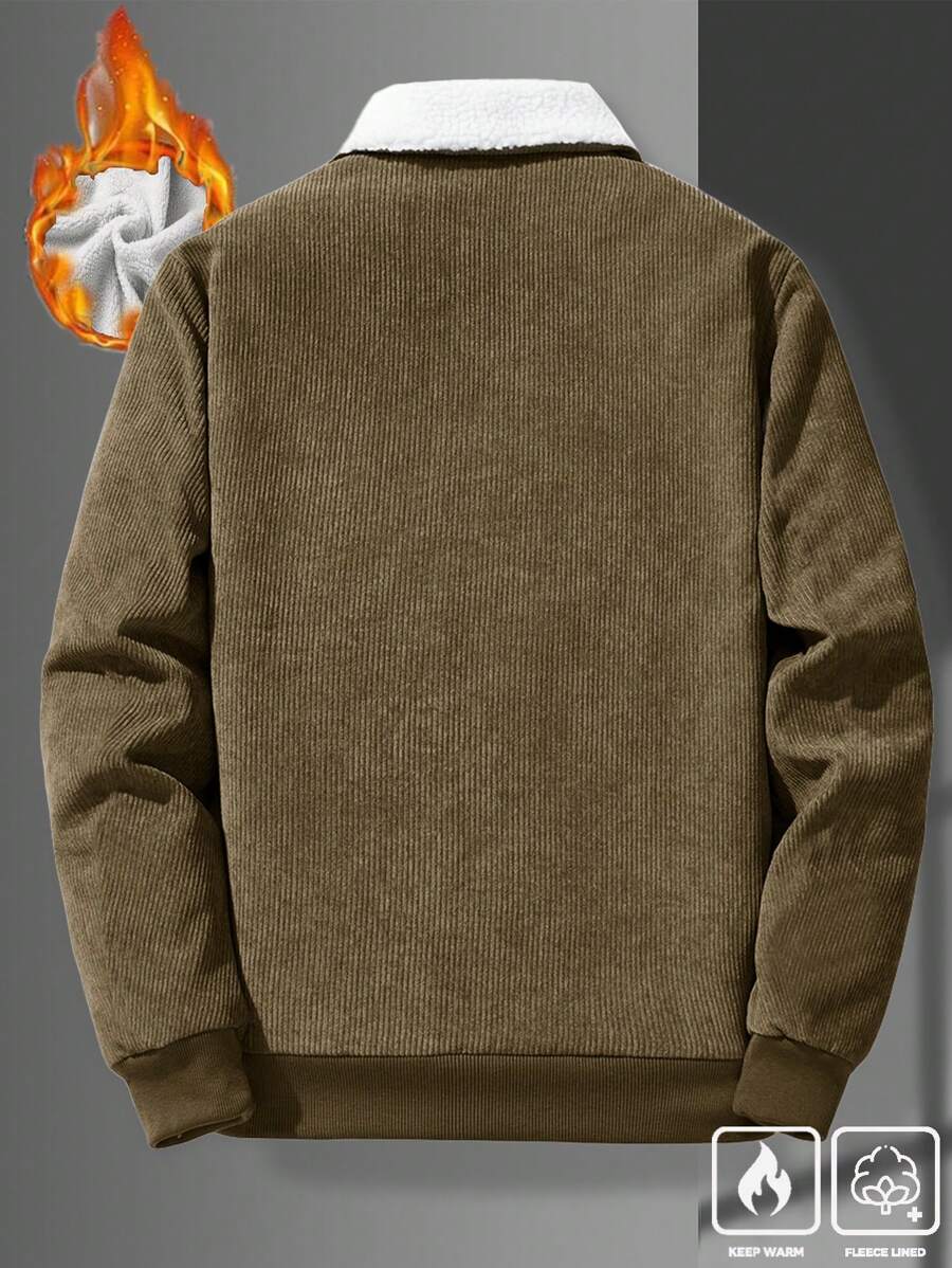 Manfinity Homme Men's Corduroy Thickened -Padded Coat For Autumn & Winter Men Winter Jacket Blue Corduroy Jacket Fleece Jacket Men Men Corduroy Jacket Men Thermal Lined Corduroy Jacket