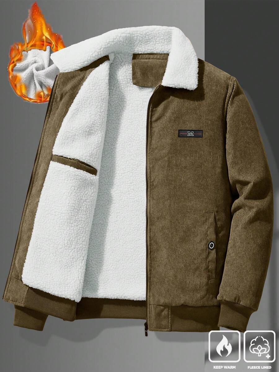 Manfinity Homme Men's Corduroy Thickened -Padded Coat For Autumn & Winter Men Winter Jacket Blue Corduroy Jacket Fleece Jacket Men Men Corduroy Jacket Men Thermal Lined Corduroy Jacket