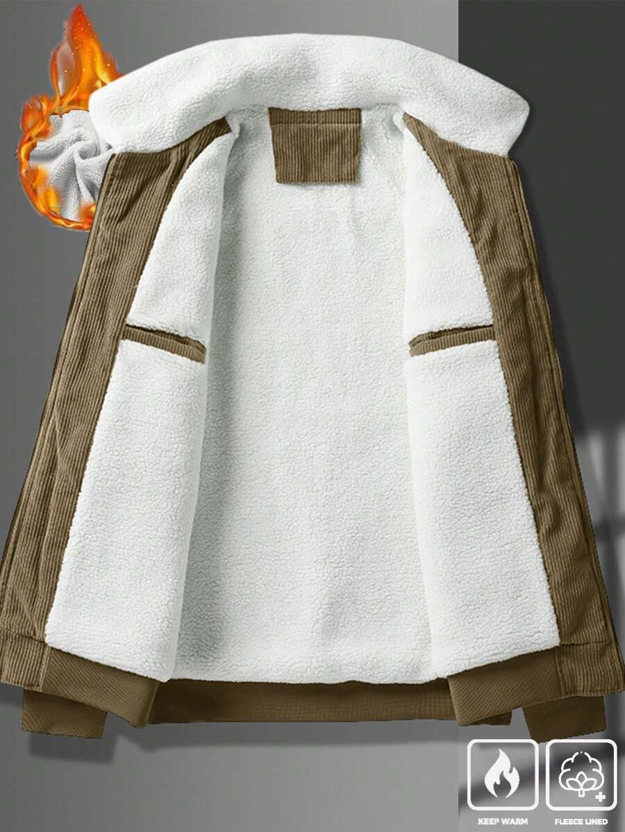 Manfinity Homme Men's Corduroy Thickened -Padded Coat For Autumn & Winter Men Winter Jacket Blue Corduroy Jacket Fleece Jacket Men Men Corduroy Jacket Men Thermal Lined Corduroy Jacket