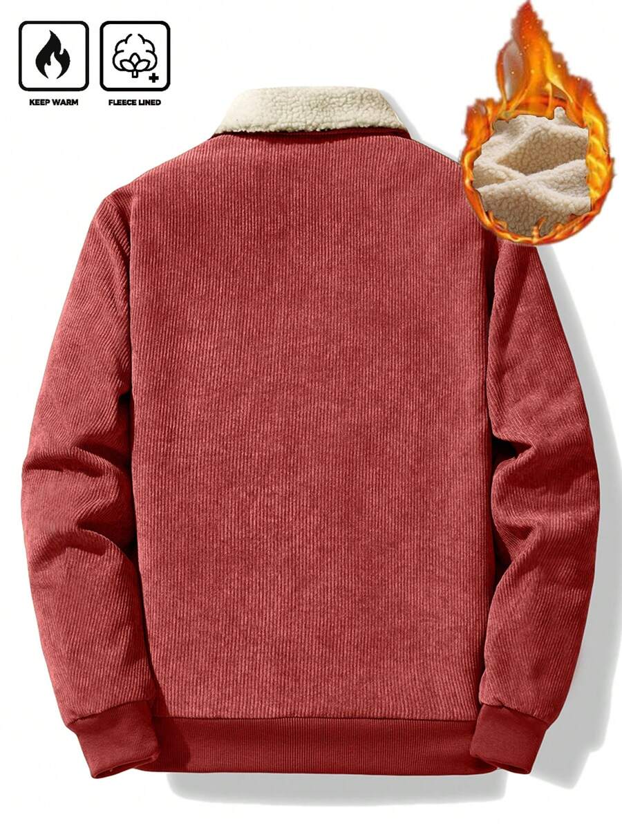 Manfinity Homme Men's Corduroy Thickened -Padded Coat For Autumn & Winter Men Winter Jacket Blue Corduroy Jacket Fleece Jacket Men Men Corduroy Jacket Men Thermal Lined Corduroy Jacket
