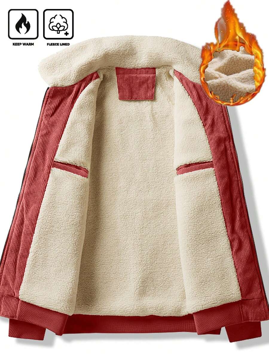 Manfinity Homme Men's Corduroy Thickened -Padded Coat For Autumn & Winter Men Winter Jacket Blue Corduroy Jacket Fleece Jacket Men Men Corduroy Jacket Men Thermal Lined Corduroy Jacket