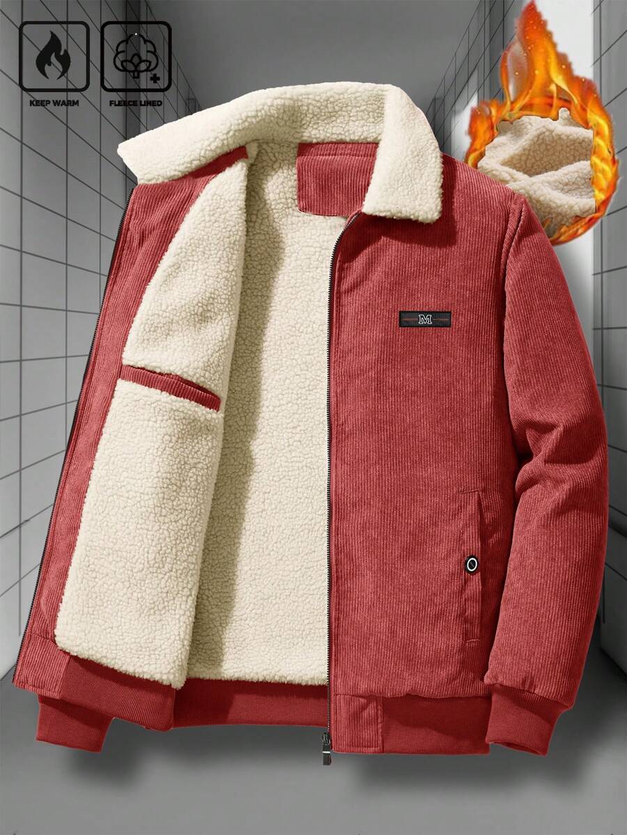 Manfinity Homme Men's Corduroy Thickened -Padded Coat For Autumn & Winter Men Winter Jacket Blue Corduroy Jacket Fleece Jacket Men Men Corduroy Jacket Men Thermal Lined Corduroy Jacket