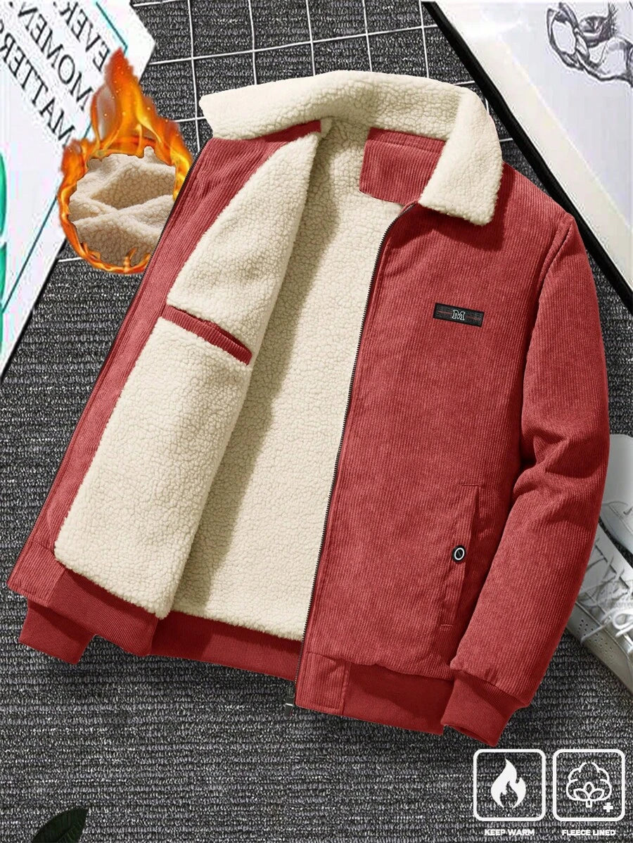 Manfinity Homme Men's Corduroy Thickened -Padded Coat For Autumn & Winter Men Winter Jacket Blue Corduroy Jacket Fleece Jacket Men Men Corduroy Jacket Men Thermal Lined Corduroy Jacket