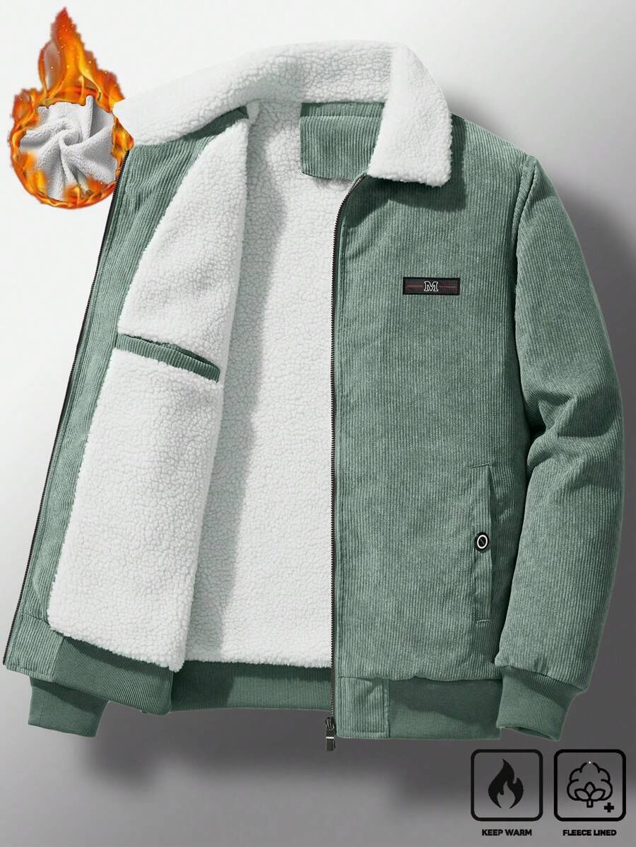 Manfinity Homme Men's Corduroy Thickened -Padded Coat For Autumn & Winter Men Winter Jacket Blue Corduroy Jacket Fleece Jacket Men Men Corduroy Jacket Men Thermal Lined Corduroy Jacket