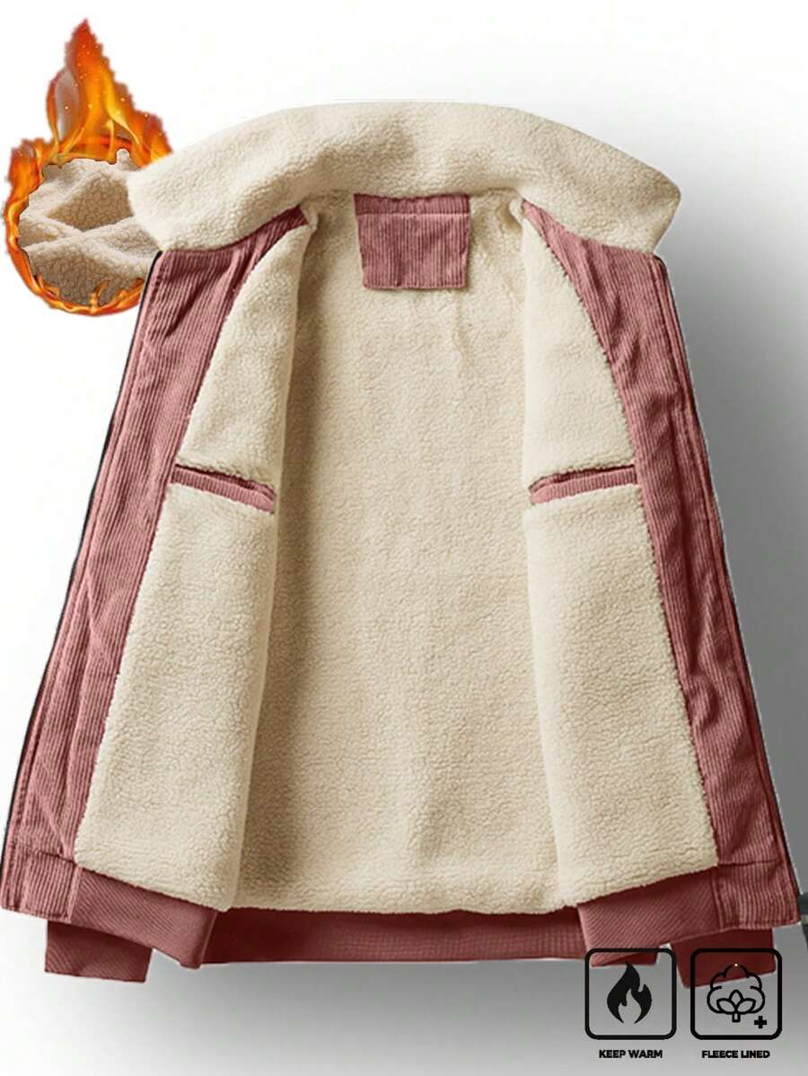 Manfinity Homme Men's Corduroy Thickened -Padded Coat For Autumn & Winter Men Winter Jacket Blue Corduroy Jacket Fleece Jacket Men Men Corduroy Jacket Men Thermal Lined Corduroy Jacket