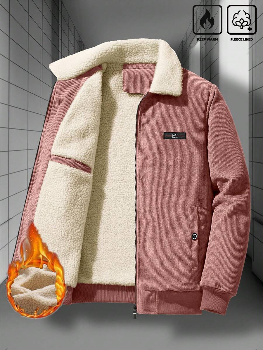 Manfinity Homme Men's Corduroy Thickened -Padded Coat For Autumn & Winter Men Winter Jacket Blue Corduroy Jacket Fleece Jacket Men Men Corduroy Jacket Men Thermal Lined Corduroy Jacket