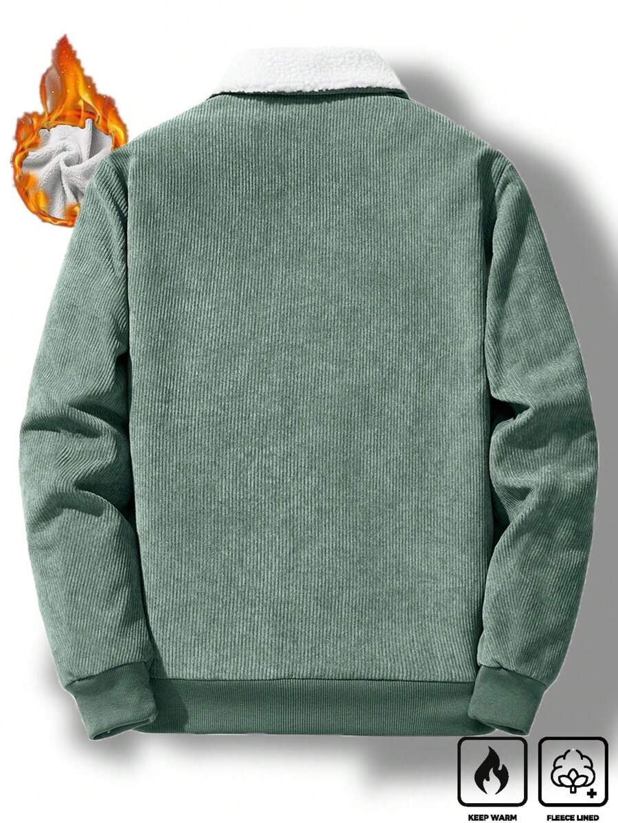 Manfinity Homme Men's Corduroy Thickened -Padded Coat For Autumn & Winter Men Winter Jacket Blue Corduroy Jacket Fleece Jacket Men Men Corduroy Jacket Men Thermal Lined Corduroy Jacket