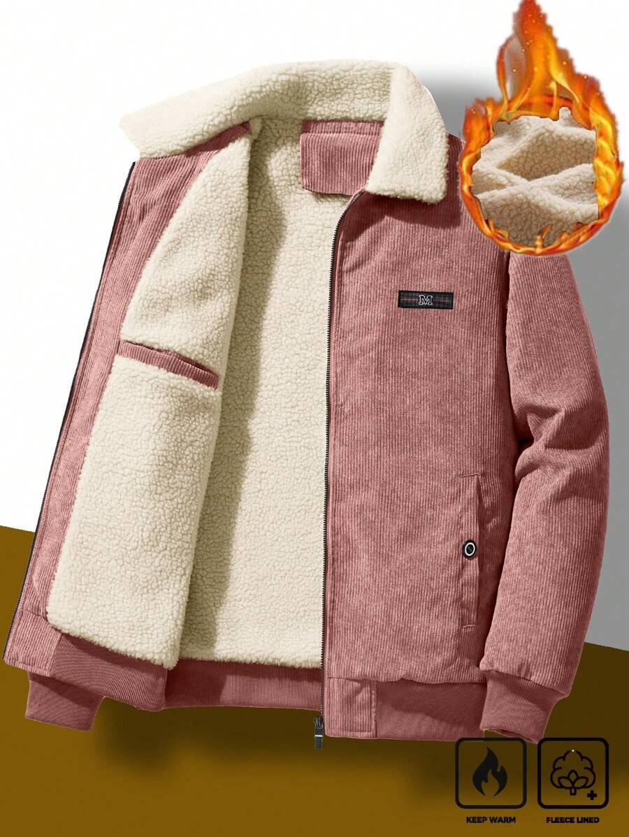 Manfinity Homme Men's Corduroy Thickened -Padded Coat For Autumn & Winter Men Winter Jacket Blue Corduroy Jacket Fleece Jacket Men Men Corduroy Jacket Men Thermal Lined Corduroy Jacket