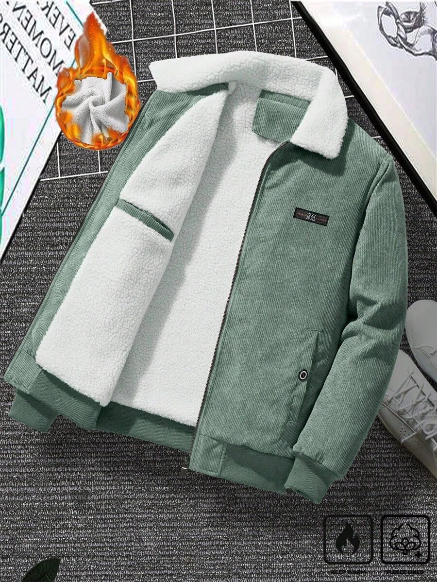 Manfinity Homme Men's Corduroy Thickened -Padded Coat For Autumn & Winter Men Winter Jacket Blue Corduroy Jacket Fleece Jacket Men Men Corduroy Jacket Men Thermal Lined Corduroy Jacket