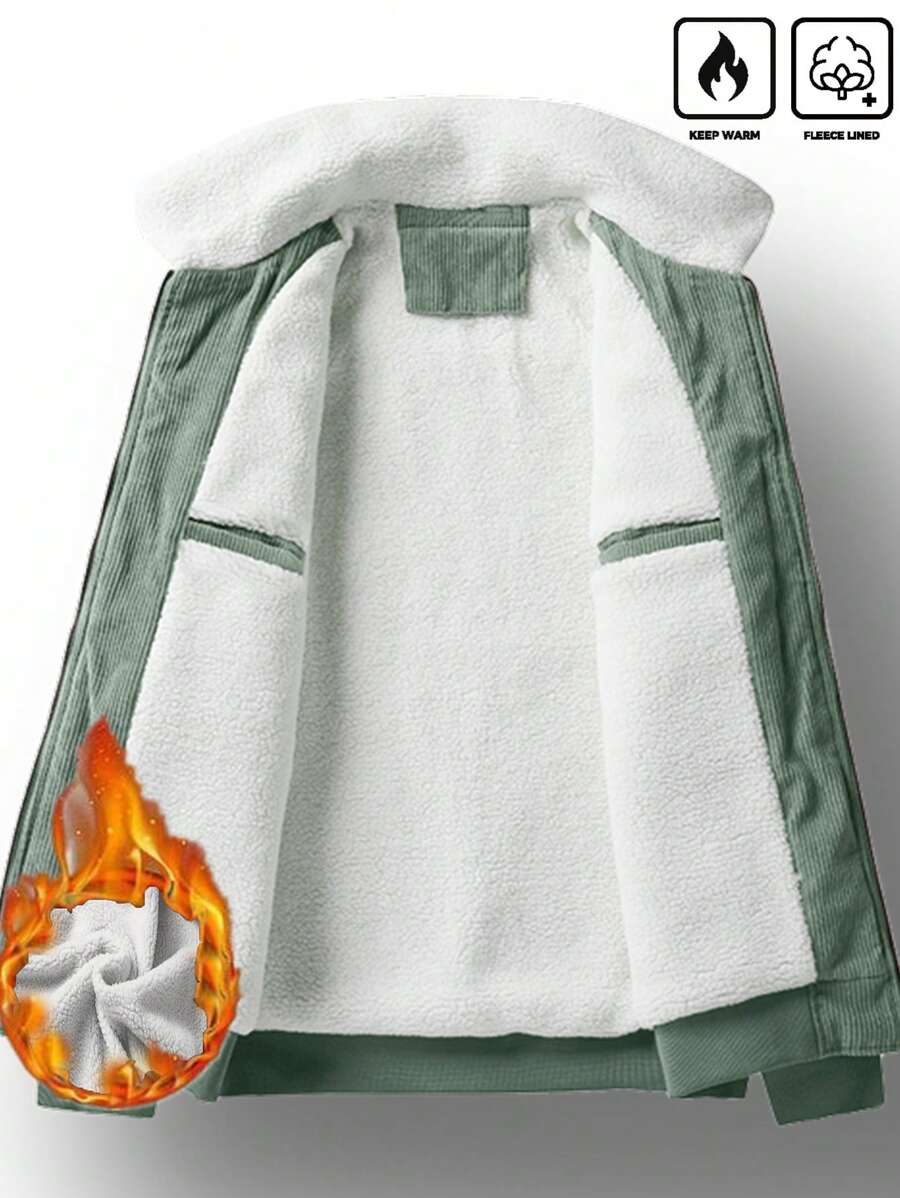 Manfinity Homme Men's Corduroy Thickened -Padded Coat For Autumn & Winter Men Winter Jacket Blue Corduroy Jacket Fleece Jacket Men Men Corduroy Jacket Men Thermal Lined Corduroy Jacket