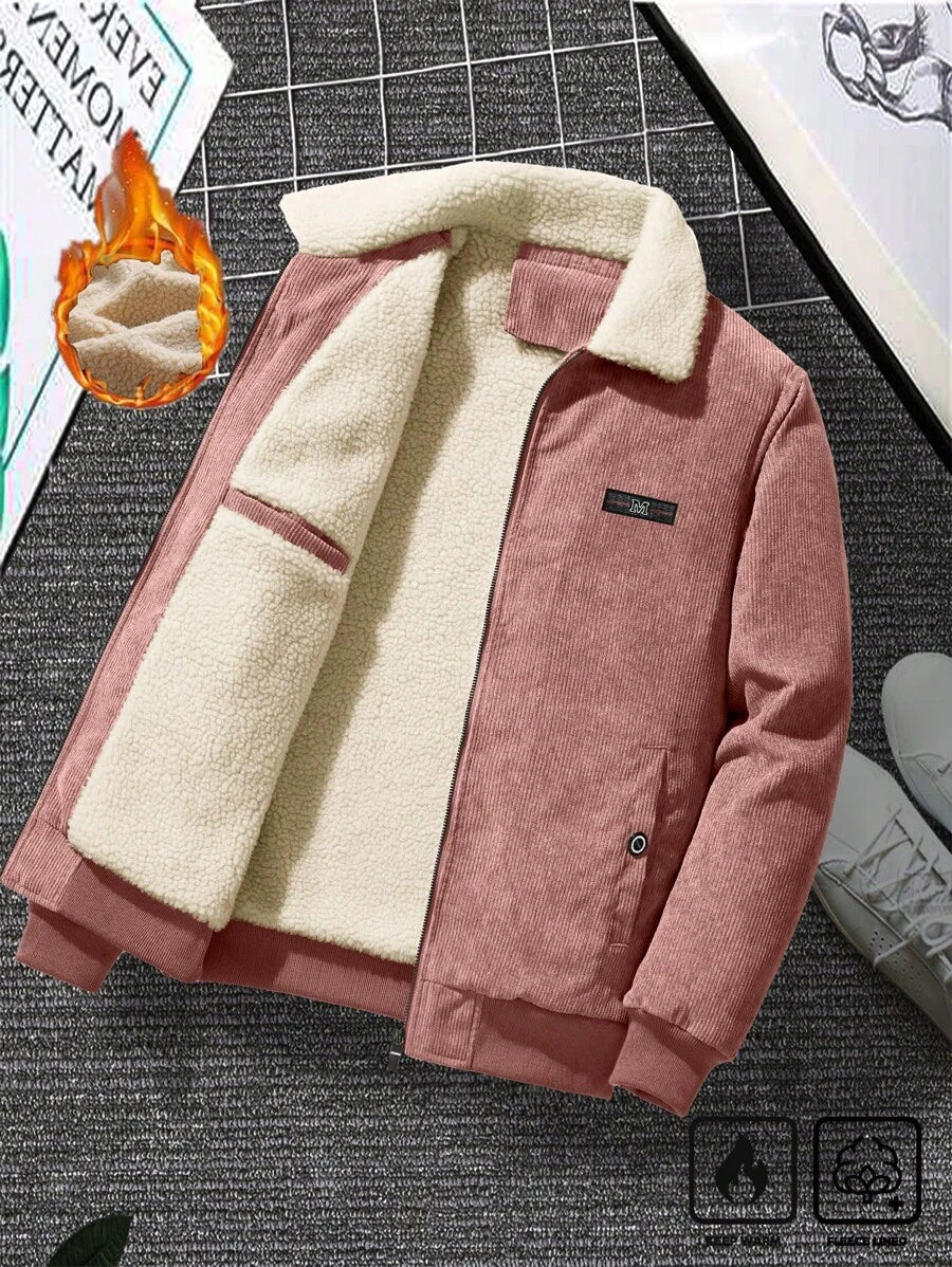 Manfinity Homme Men's Corduroy Thickened -Padded Coat For Autumn & Winter Men Winter Jacket Blue Corduroy Jacket Fleece Jacket Men Men Corduroy Jacket Men Thermal Lined Corduroy Jacket