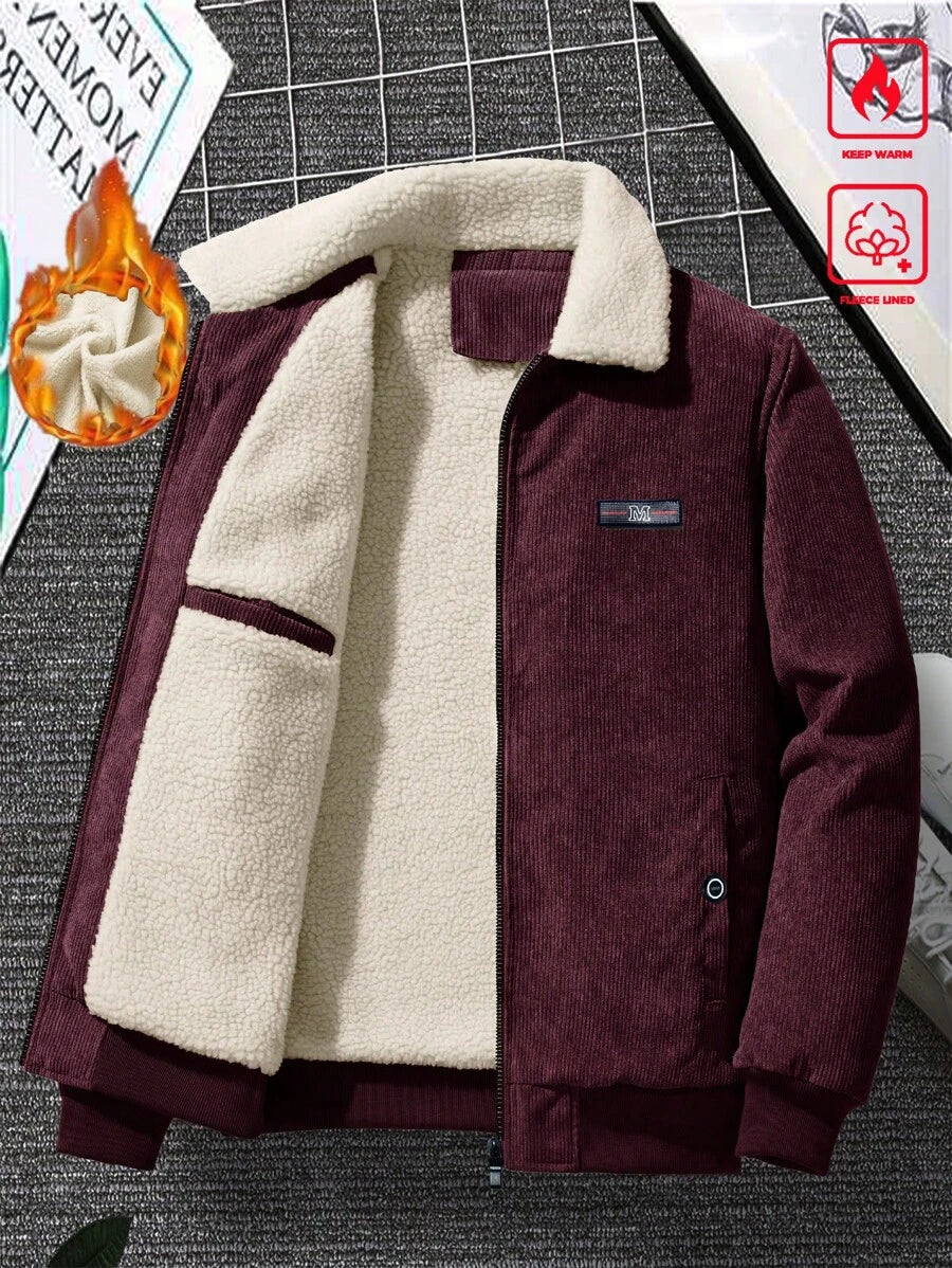 Manfinity Homme Men's Corduroy Thickened -Padded Coat For Autumn & Winter Men Winter Jacket Blue Corduroy Jacket Fleece Jacket Men Men Corduroy Jacket Men Thermal Lined Corduroy Jacket