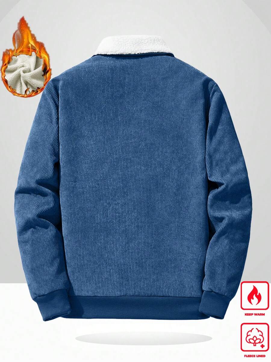 Manfinity Homme Men's Corduroy Thickened -Padded Coat For Autumn & Winter Men Winter Jacket Blue Corduroy Jacket Fleece Jacket Men Men Corduroy Jacket Men Thermal Lined Corduroy Jacket
