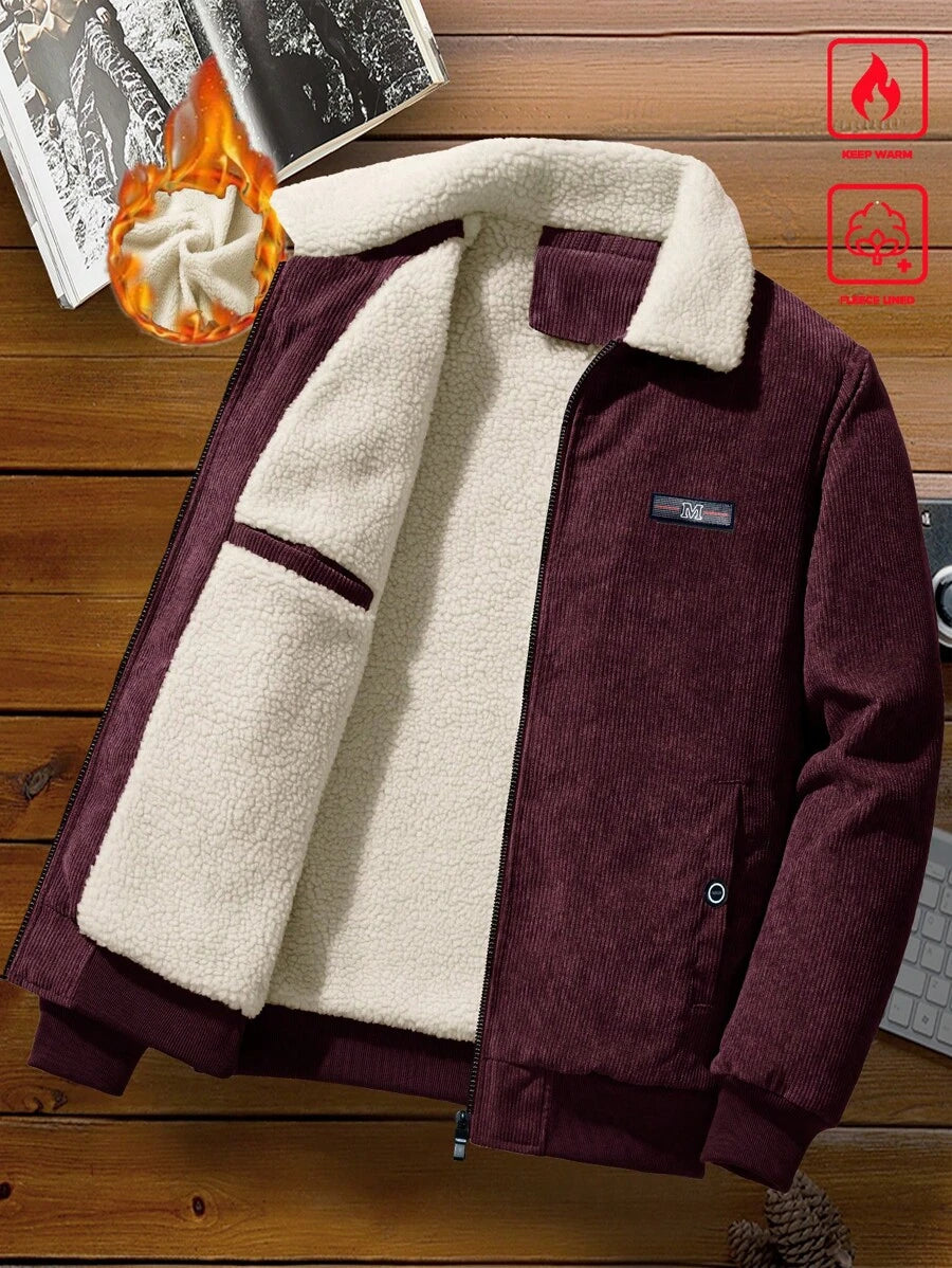 Manfinity Homme Men's Corduroy Thickened -Padded Coat For Autumn & Winter Men Winter Jacket Blue Corduroy Jacket Fleece Jacket Men Men Corduroy Jacket Men Thermal Lined Corduroy Jacket
