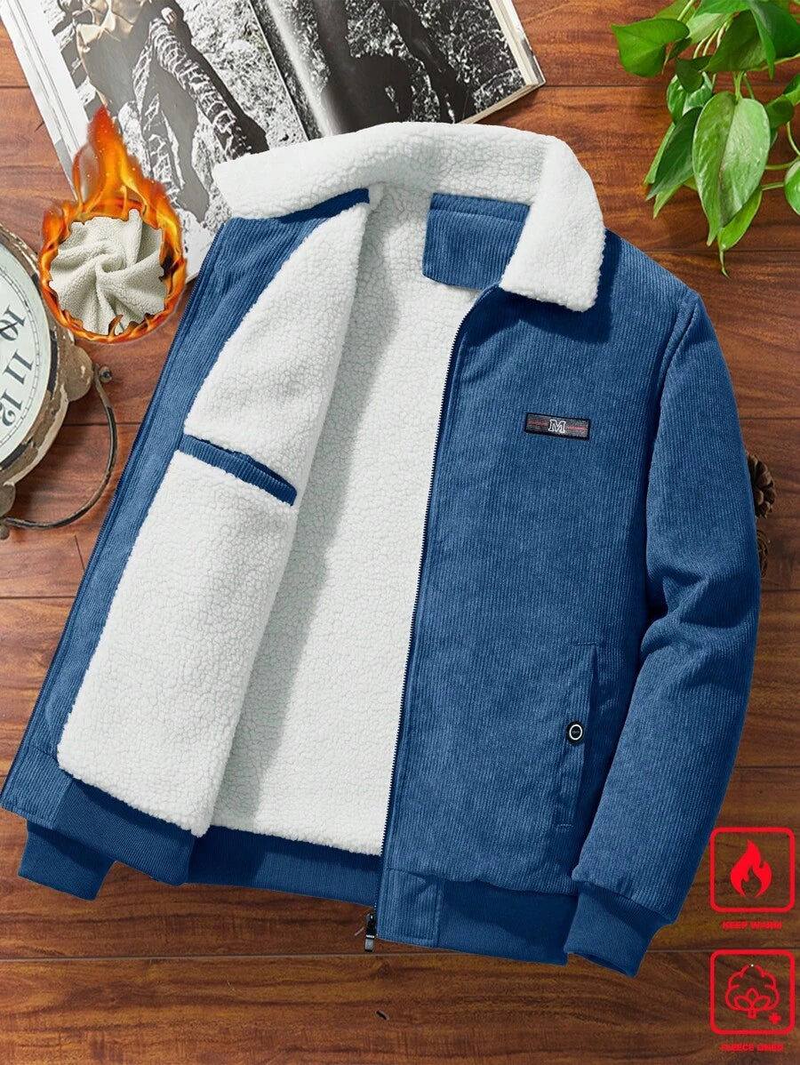 Manfinity Homme Men's Corduroy Thickened -Padded Coat For Autumn & Winter Men Winter Jacket Blue Corduroy Jacket Fleece Jacket Men Men Corduroy Jacket Men Thermal Lined Corduroy Jacket