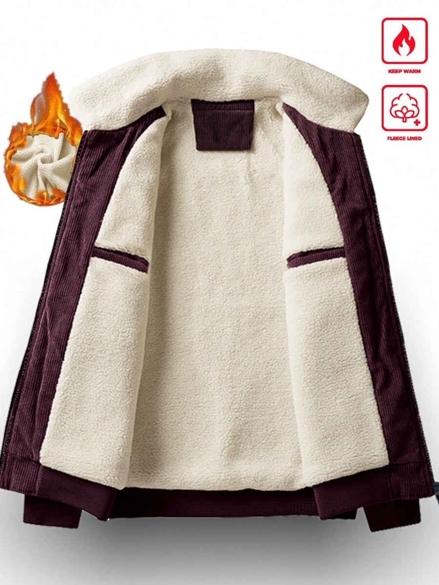 Manfinity Homme Men's Corduroy Thickened -Padded Coat For Autumn & Winter Men Winter Jacket Blue Corduroy Jacket Fleece Jacket Men Men Corduroy Jacket Men Thermal Lined Corduroy Jacket