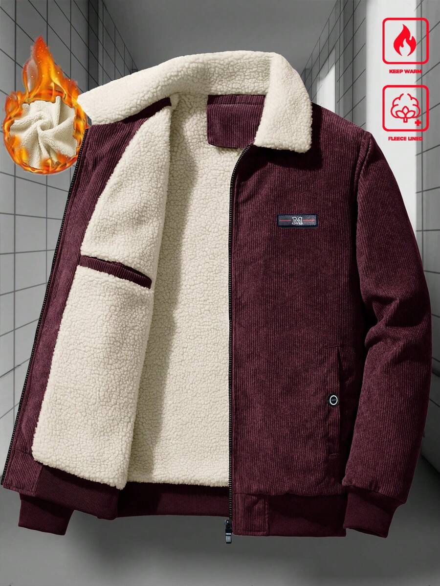 Manfinity Homme Men's Corduroy Thickened -Padded Coat For Autumn & Winter Men Winter Jacket Blue Corduroy Jacket Fleece Jacket Men Men Corduroy Jacket Men Thermal Lined Corduroy Jacket