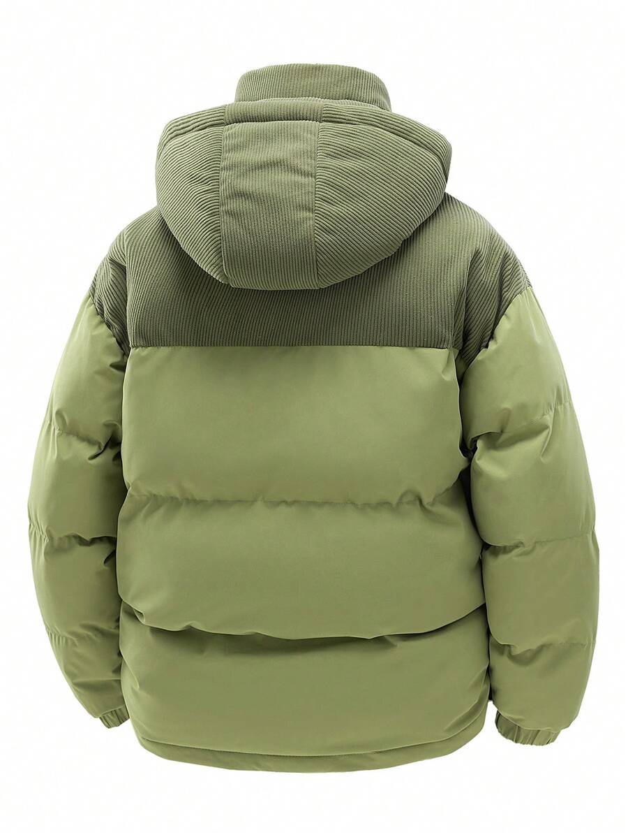 Men's Autumn/Winter Color Block Thickened Warm Hooded Padded Coat