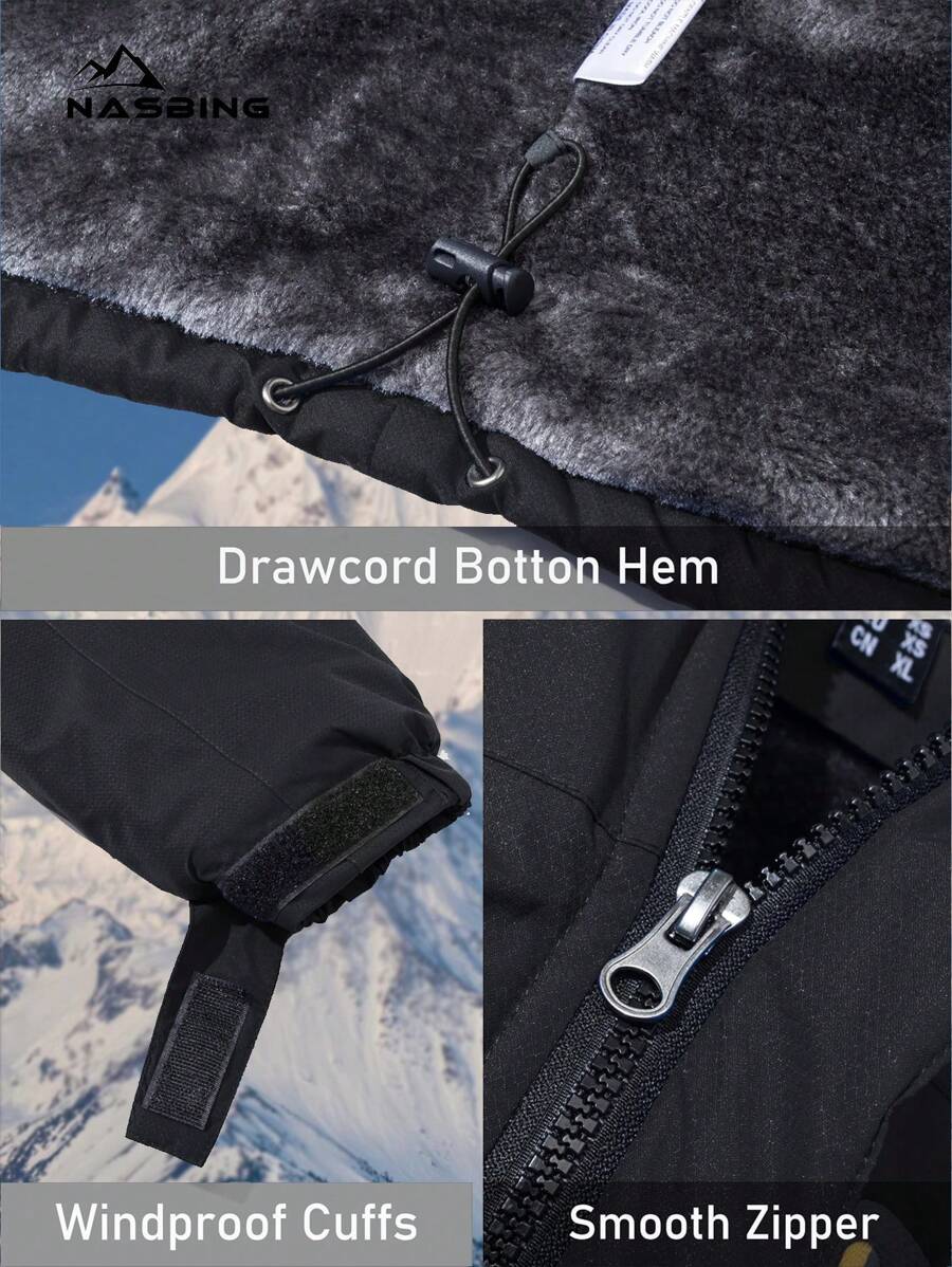 NASBING Men's Winter Ski Jacket Water Resistant Windproof Snowboard Thermal Lined Hooded Winter Clothes 4 Pockets Parka Hiking Camping Climbing,Fleece,Skiing