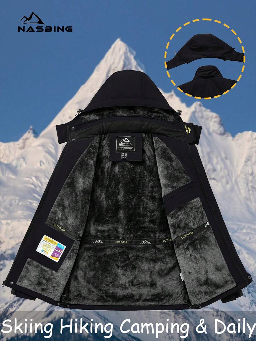 NASBING Men's Winter Ski Jacket Water Resistant Windproof Snowboard Thermal Lined Hooded Winter Clothes 4 Pockets Parka Hiking Camping Climbing,Fleece,Skiing