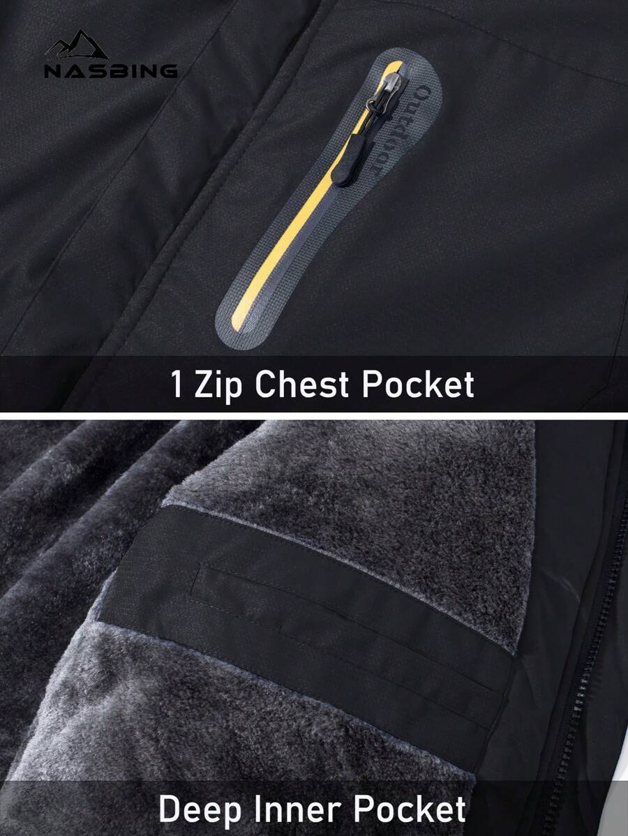 NASBING Men's Winter Ski Jacket Water Resistant Windproof Snowboard Thermal Lined Hooded Winter Clothes 4 Pockets Parka Hiking Camping Climbing,Fleece,Skiing