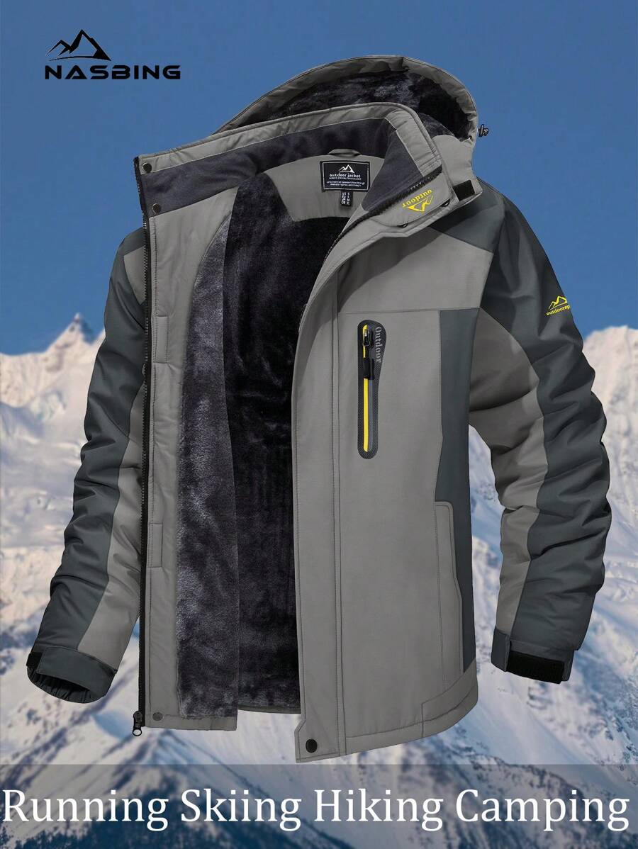 NASBING Men's Winter Ski Jacket Water Resistant Windproof Snowboard Thermal Lined Hooded Winter Clothes 4 Pockets Parka Hiking Camping Climbing,Fleece,Skiing