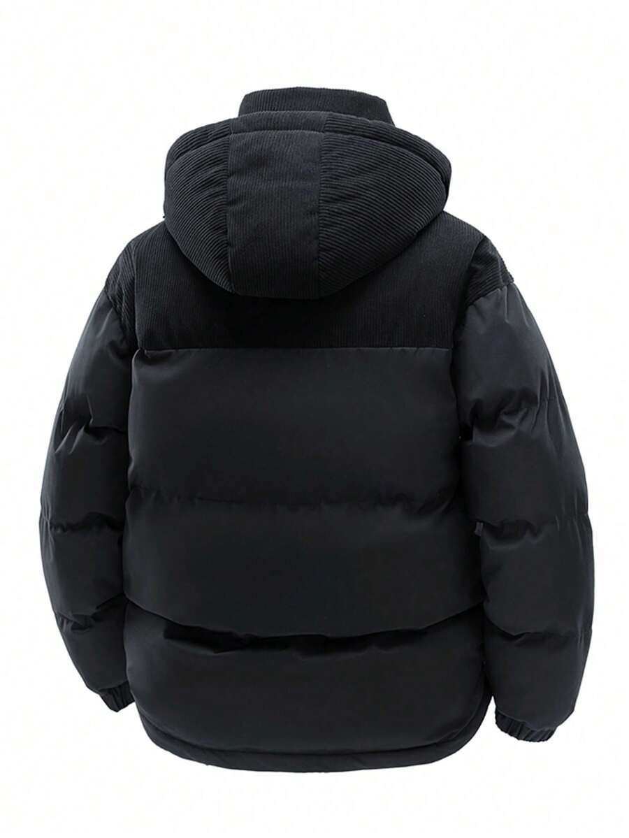 Men's Autumn/Winter Color Block Thickened Warm Hooded Padded Coat