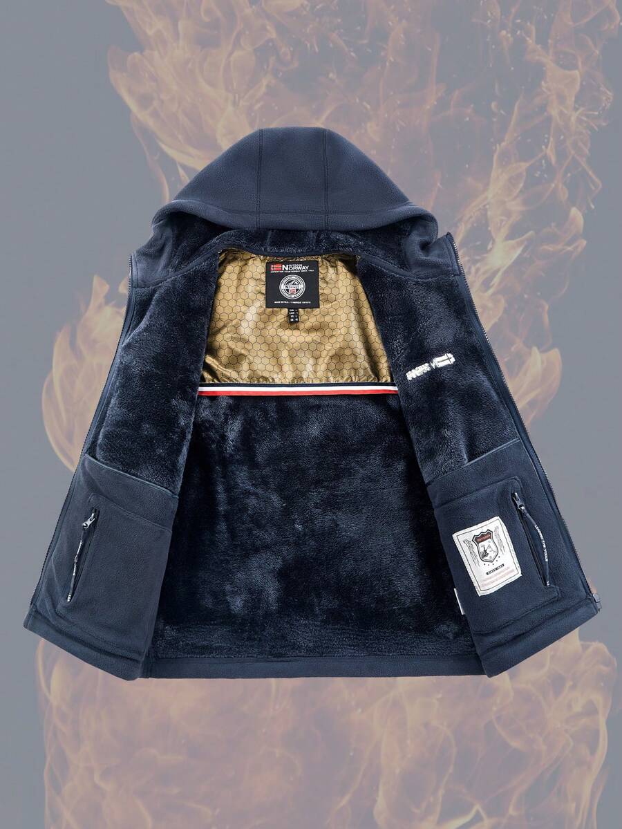 Men's Thermal Lined Sports Jacket, Vintage Fashion Casual Thick Outerwear For Autumn/Winter