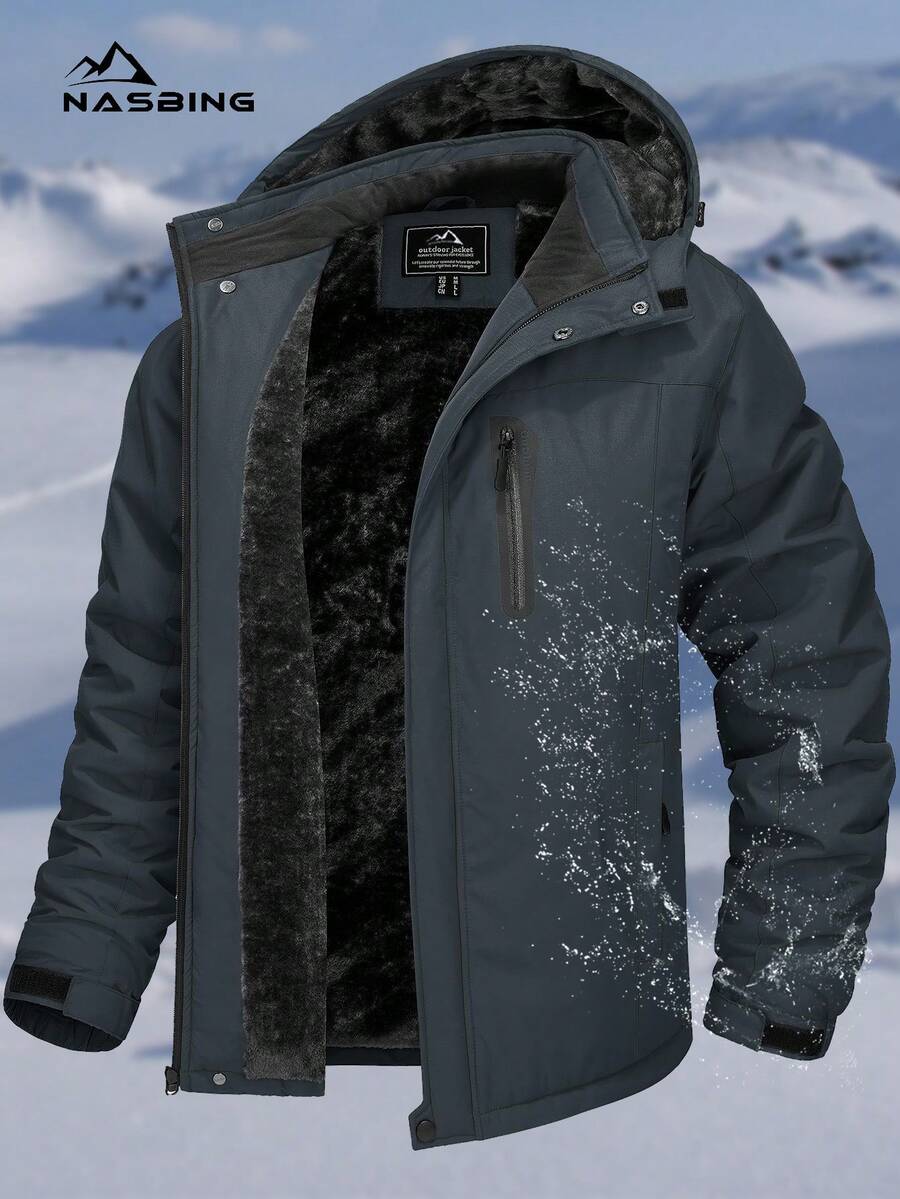 NASBING Men's Winter Ski Jacket Water Resistant Windproof Snowboard Thermal Lined Hooded Winter Clothes 4 Pockets Parka Hiking Camping Climbing,Fleece,Skiing