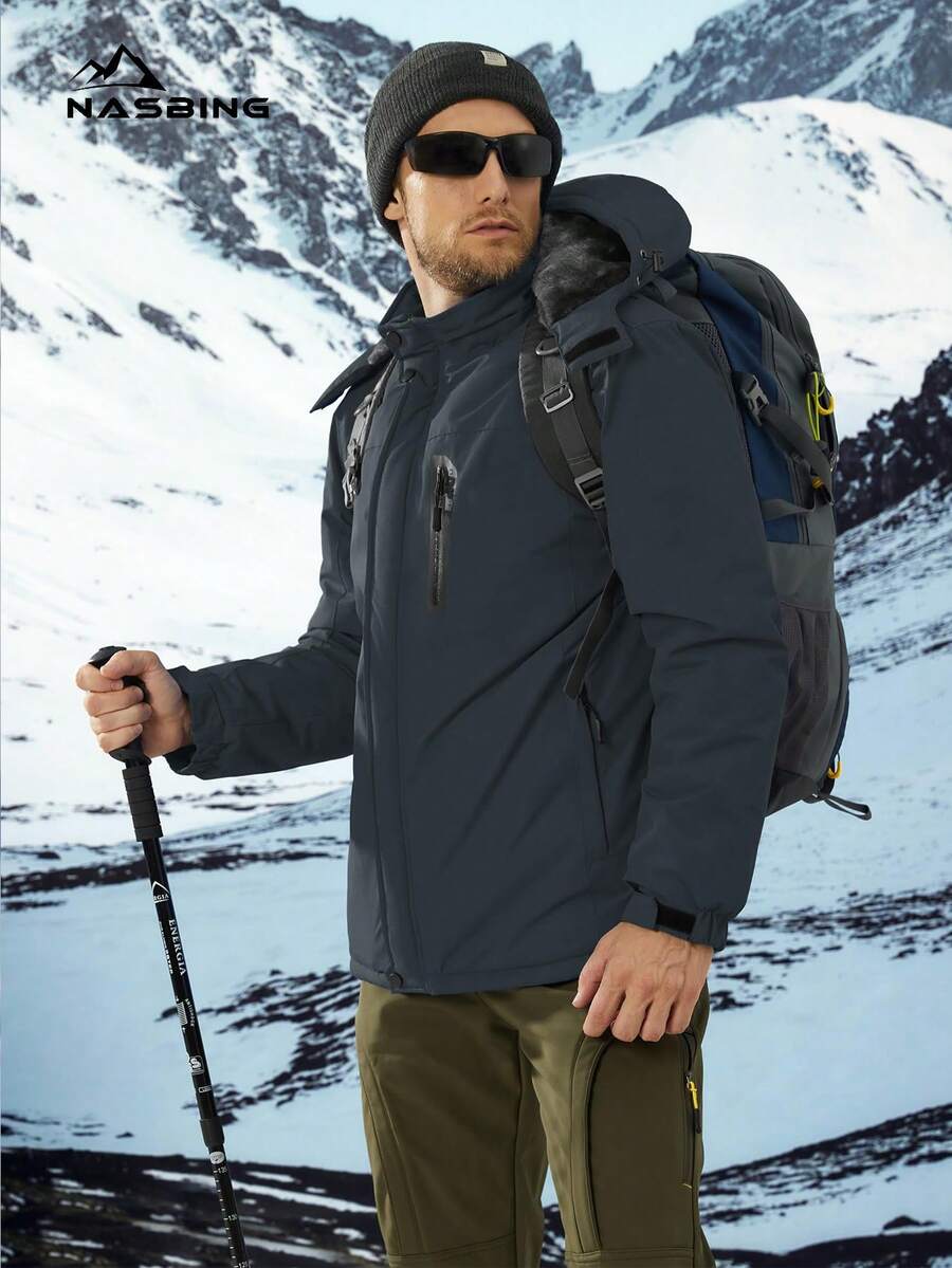 NASBING Men's Winter Ski Jacket Water Resistant Windproof Snowboard Thermal Lined Hooded Winter Clothes 4 Pockets Parka Hiking Camping Climbing,Fleece,Skiing