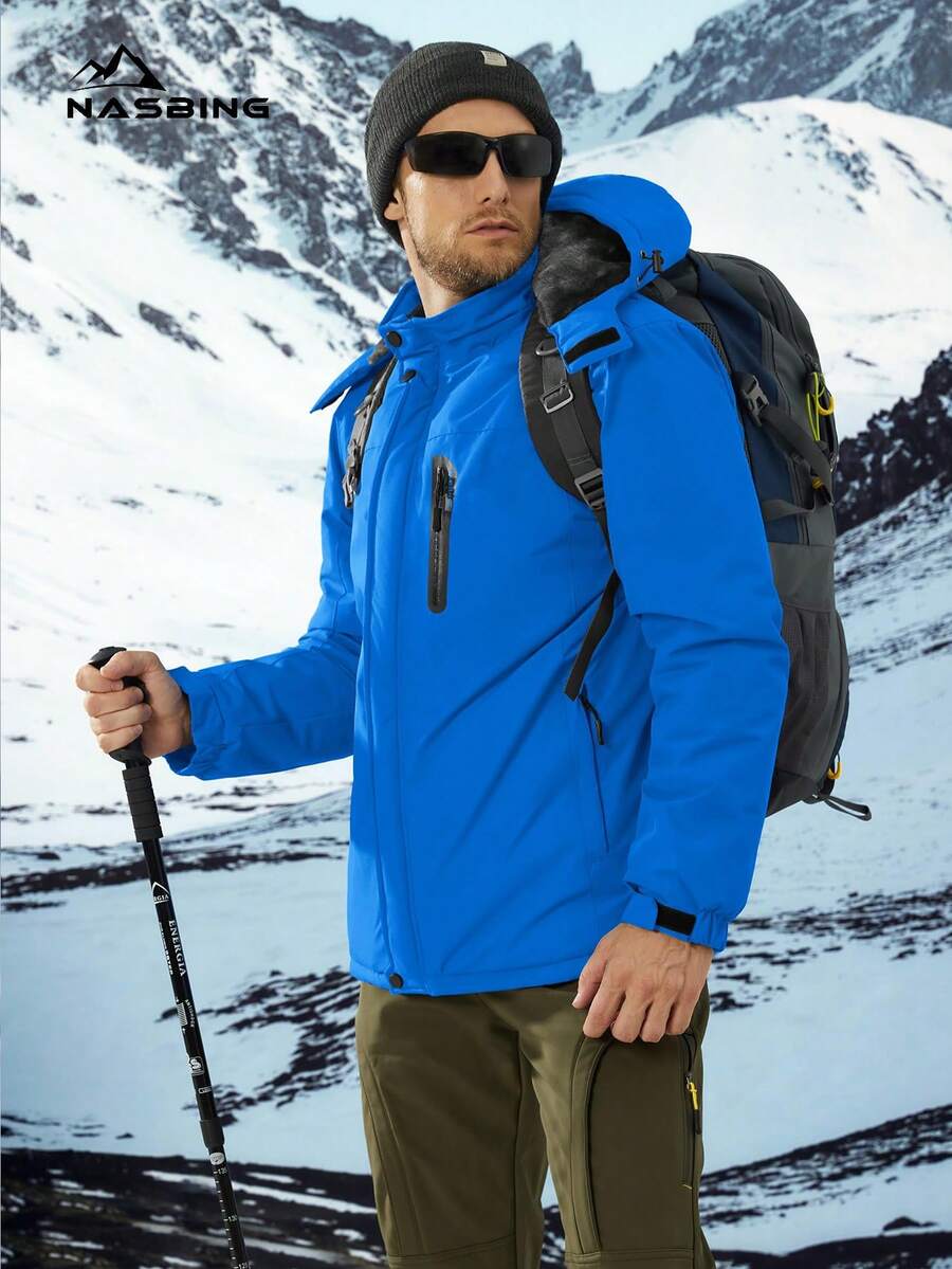 NASBING Men's Winter Ski Jacket Water Resistant Windproof Snowboard Thermal Lined Hooded Winter Clothes 4 Pockets Parka Hiking Camping Climbing,Fleece,Skiing
