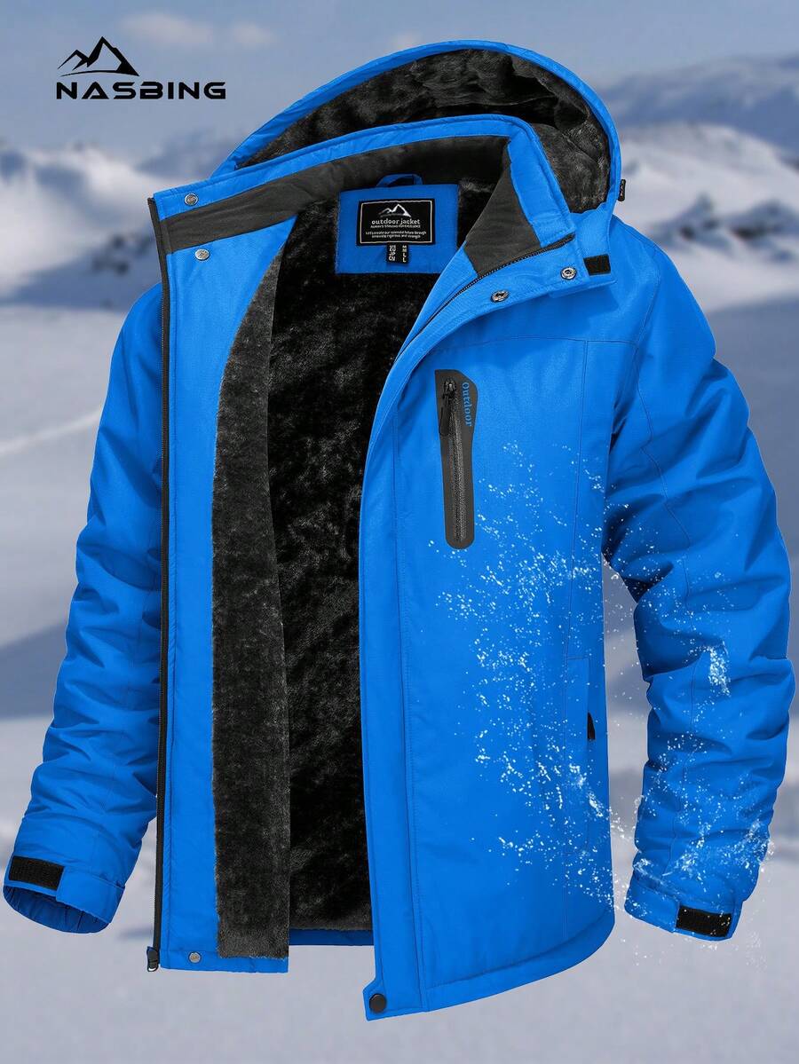 NASBING Men's Winter Ski Jacket Water Resistant Windproof Snowboard Thermal Lined Hooded Winter Clothes 4 Pockets Parka Hiking Camping Climbing,Fleece,Skiing