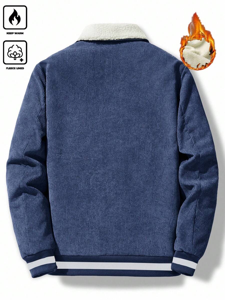 Manfinity Homme Men's Corduroy Thickened -Padded Coat For Autumn & Winter Men Winter Jacket Blue Corduroy Jacket Fleece Jacket Men Men Corduroy Jacket Men Thermal Lined Corduroy Jacket