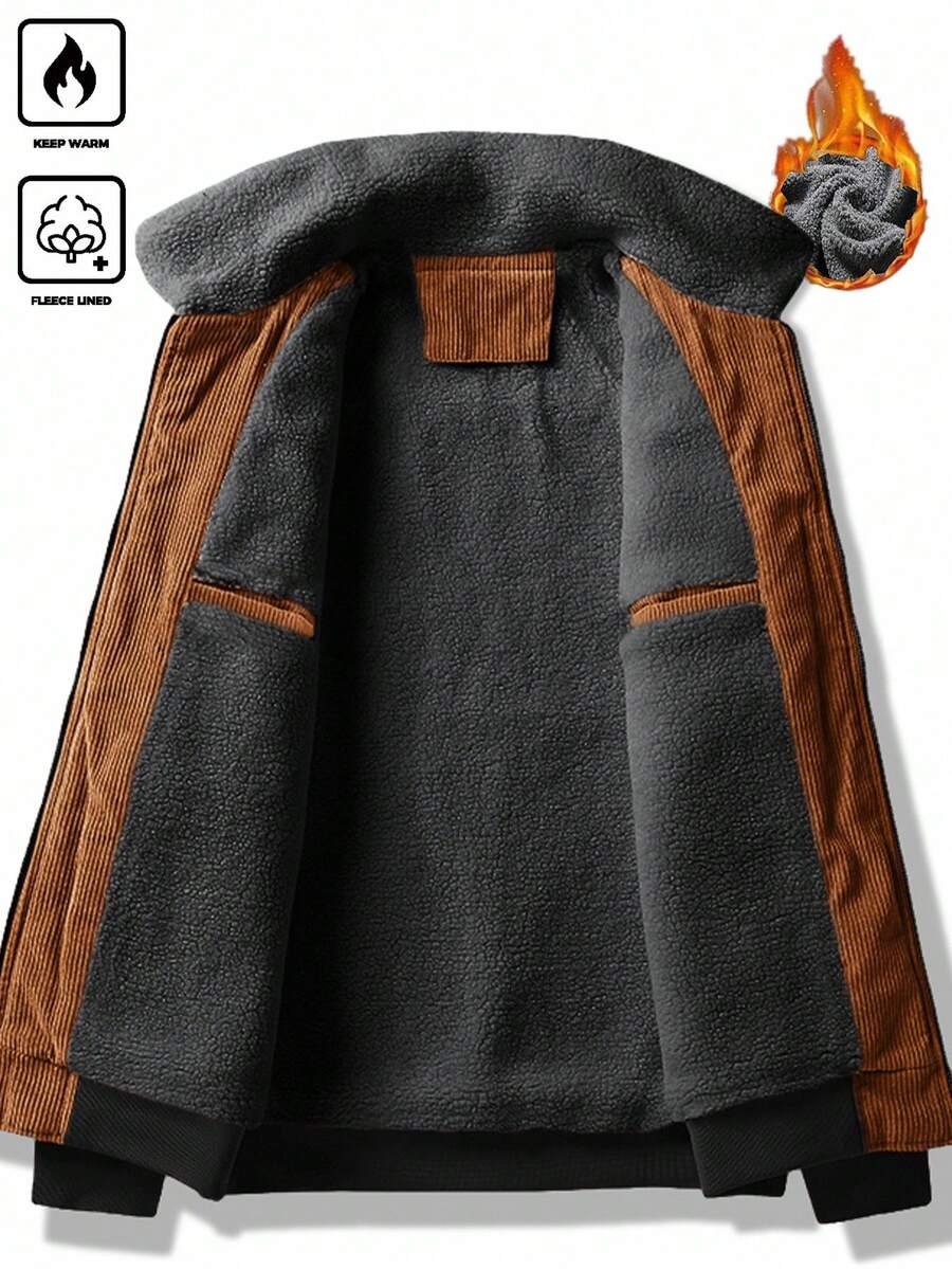 Manfinity Homme Men's Corduroy Thickened -Padded Coat For Autumn & Winter Men Winter Jacket Blue Corduroy Jacket Fleece Jacket Men Men Corduroy Jacket Men Thermal Lined Corduroy Jacket