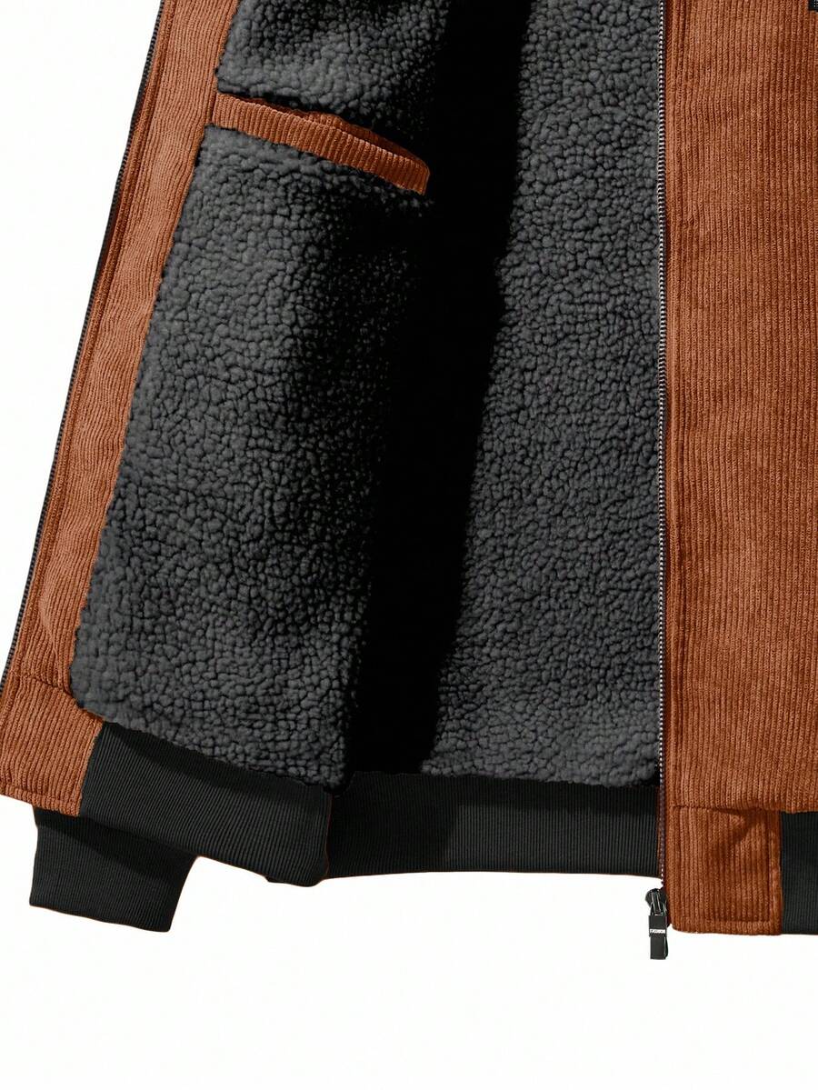 Manfinity Homme Men's Corduroy Thickened -Padded Coat For Autumn & Winter Men Winter Jacket Blue Corduroy Jacket Fleece Jacket Men Men Corduroy Jacket Men Thermal Lined Corduroy Jacket