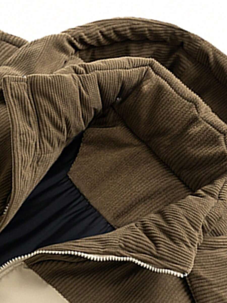 Men's Autumn/Winter Color Block Thickened Warm Hooded Padded Coat