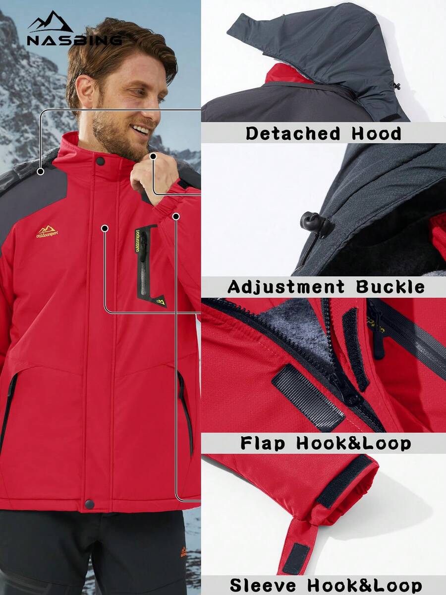 NASBING Men's Winter Ski Jacket Water Resistant Windproof Snowboard Thermal Lined Hooded Winter Clothes 4 Pockets Parka Hiking Camping Climbing,Fleece,Skiing