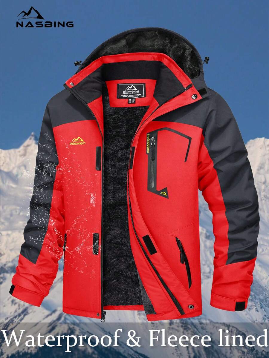 NASBING Men's Winter Ski Jacket Water Resistant Windproof Snowboard Thermal Lined Hooded Winter Clothes 4 Pockets Parka Hiking Camping Climbing,Fleece,Skiing